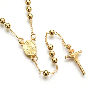 New Arrivals Fashion Gold Religion Jesus Cross Rosary Necklace Jewelry