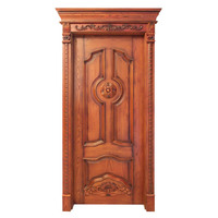 Portes doubles antiques en bois, cadre sculpté, conception de couronne