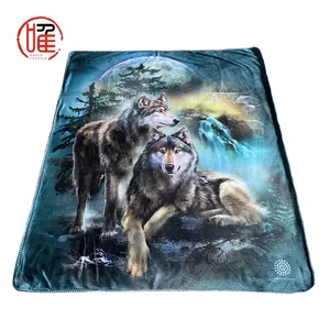 Offre Spéciale Couverture Sherpa à motif de loup imprimé en polaire de vison à impression numérique personnalisée pour l'hiver