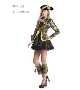 ecowalson Women's Gold Black Pirate Lady Costume Plus Size Fancy Dress Costume S-3XL