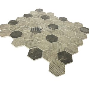 Baldosas decoración de la pared de mosaico 6mm 3D de inyección de tinta de grano de madera marrón <span class=keywords><strong>hexagonal</strong></span> de mosaico de vidrio - Product Image 2