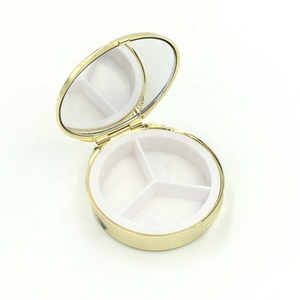 Promotional Logo Printed Metal Round Pill Box SPC1508 Pill Storage Box Classic Style Chrome/Gold Color