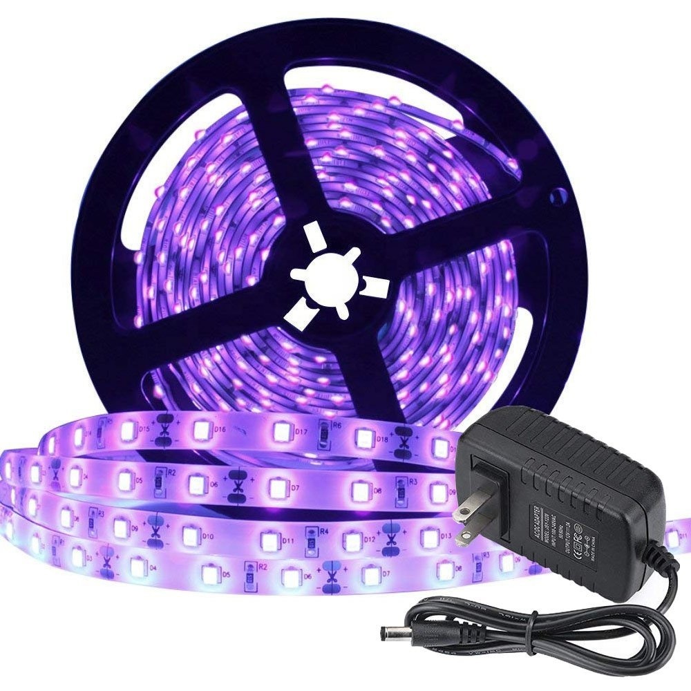5M 3528 DC12V 60LEDS/M Waterproof Flexible UV Black Light Led Strip Light with 2A Power Adapter