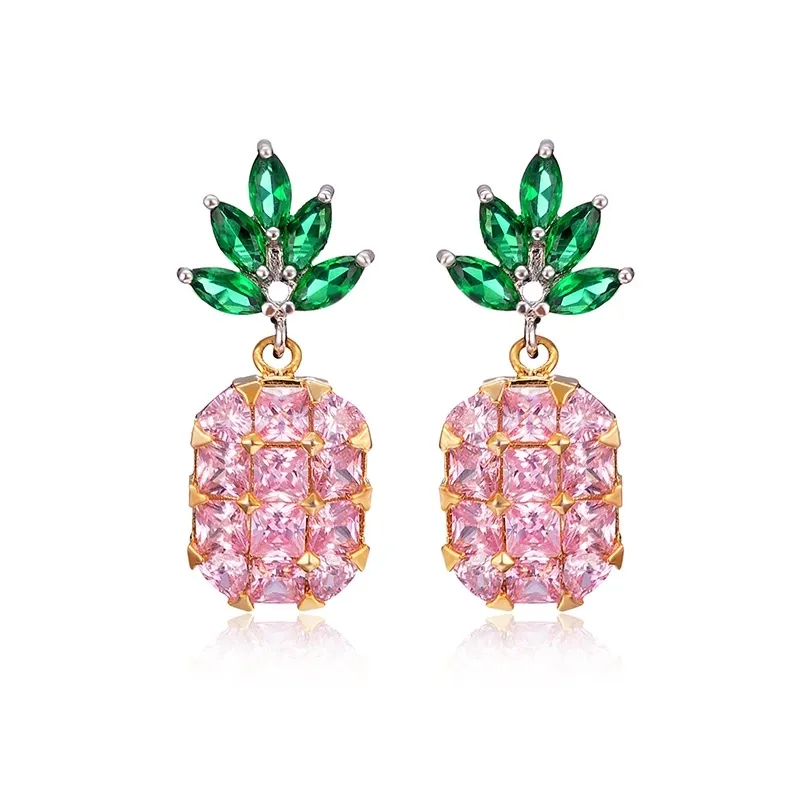 Trade assurance service 18k gold plated fruits earrings jewelry luxury zircon pineapple earrings for women
