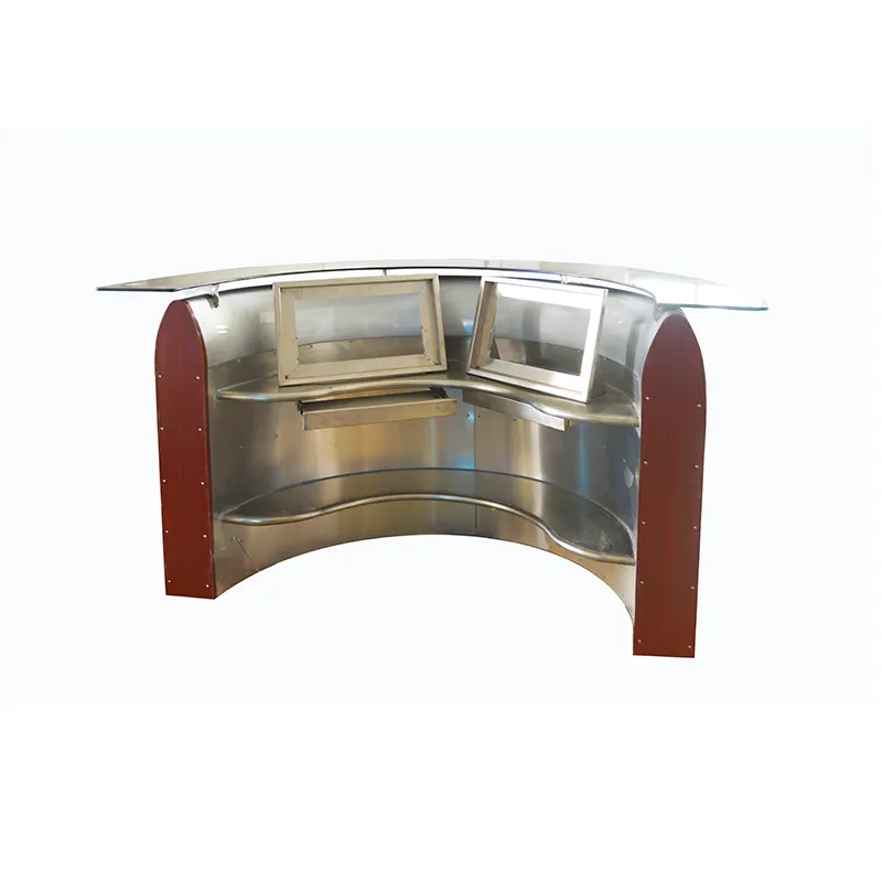 Glass Top Industrial Style Mirror-Polished Cowling Bar Counter