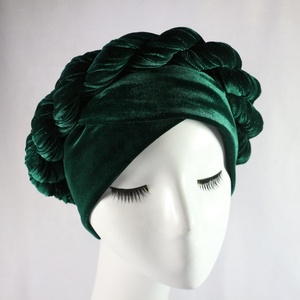 HZM-18148 de terciopelo de las mujeres turbante tapas trenzado cabeza Africana Bandana Twist pelo sombrero - Product Image 4