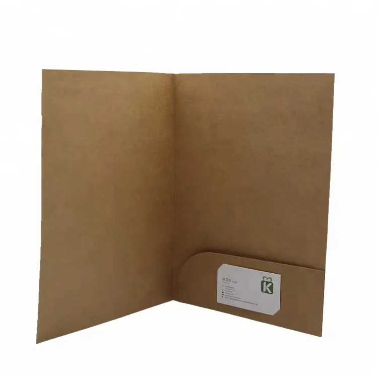 친환경 맞춤형 인쇄 포트폴리오 파일 다크 브라운 크래프트 종이 폴더 두 포켓