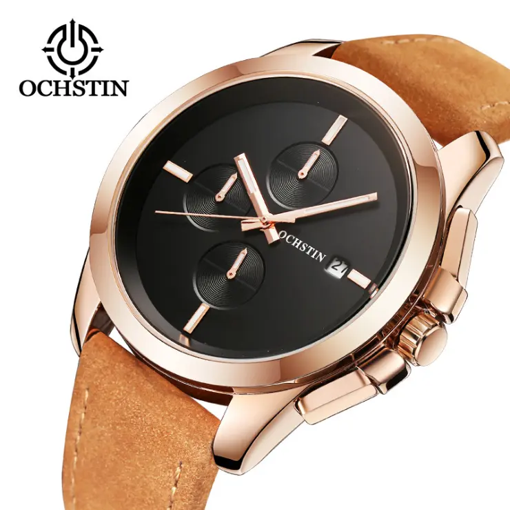 OCHSTIN fashion casual simple men's business three-eye leather watch