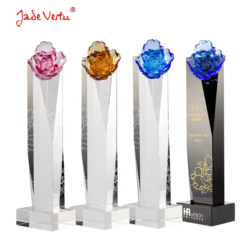 Jadevertu K9 crystal glass trophy customized employee awards Travel award flower trophy souvenir gift optical crystal