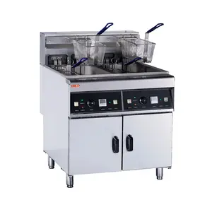 2X28 Liter Restoran Hotel Tugas Berat Stainless Steel Industri Komersial Listrik Kentang Besar Deep Fryer