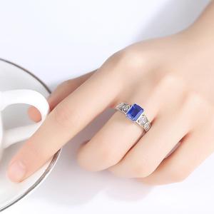 CZCITY-anillo cuadrado de plata de primera ley con gema de zafiro para mujer, sortija, plata esterlina 925, Gema de zafiro, estilo geométrico, S925 - Product Image 3