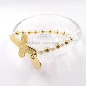Placcato oro croce della bibbia con ciondolo a cuore in acciaio inox rosario perline braccialetti religione Unisex femminile Pulsera braccialetto - Product Image 3
