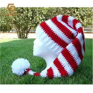 Topi Elf Crochet Topi Elf Natal Topi Elf Warna Bergaris Merah