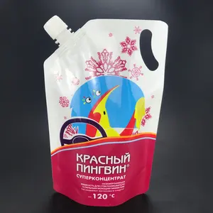 2L custom printed die cut handle laundry detergent powder packing plastic doypack bag with screw cap