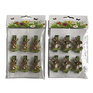 rabbit with flower Easter wooden peg photo clips