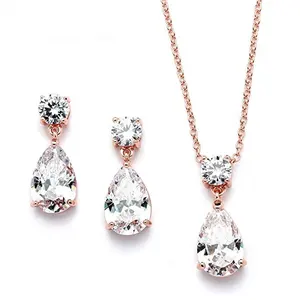 Ethiopian Rose Gold Joyeria Artificial Diamond Jewelry Set 3 pieces for Girlfriend Gift