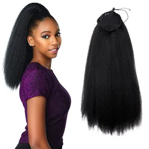 2021 NEW Hot Sell Afro kinky Straight Ponytail Hair Puff Drawstring Hair Bun Synthetic Hair wig 22inch