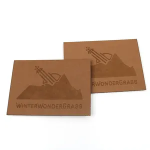 环保设计缝在标签标签上定制激光切割山标志人造聚氨酯皮革补丁