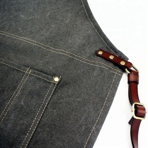 Restaurante <span class=keywords><strong>de</strong></span> moda personalizado delantal Denim con correas <span class=keywords><strong>de</strong></span> cuero - Product Image 5
