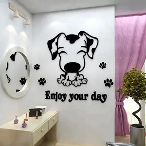 Stiker Dinding Hewan Anjing 3d, Kamar Tidur Asrama Akrilik Kamar Tidur Perekat Otomatis Ramah Lingkungan