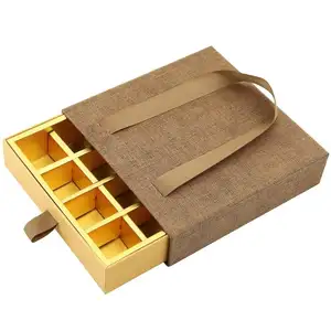 豪华棕色巧克力盒设计/顶部和底座纸板Ramadan礼品套装包装盒，带金色插件的巧克力