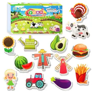 Juguetes de aprendizaje temprano para bebé, juego de 70 imanes de animales de granja, frutas, verduras, imanes de comida
