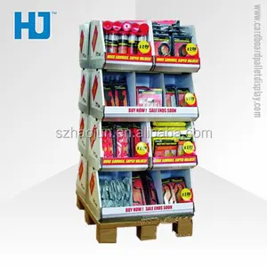 Supermarket promotional convenience paper store furniture for housing items, folding cardboard material corrugated display stand
