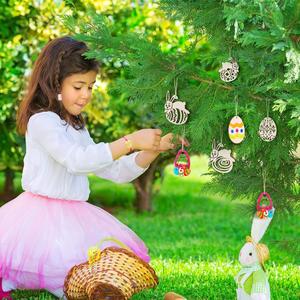 60pcs Set 6 Style Blank <strong>Wooden</strong> Embellishments <strong>Egg</strong> and Bunny Shape Hanging Ornaments <strong>Easter</strong> Party Decorations - Product Image 6
