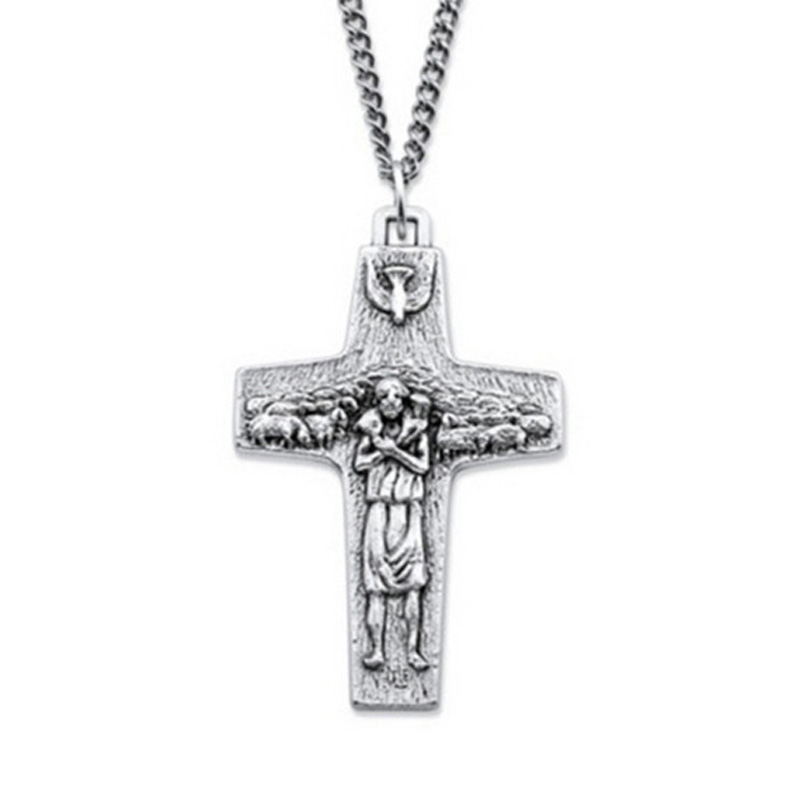 Collana Con Ciondolo Papa Francesco E Ali D'Angelo - Gioiello Religioso In Acciaio Inox Con Foto Personalizzata, Regalo Cristiano Per Donna E Uomo, Lunghezza 50cm