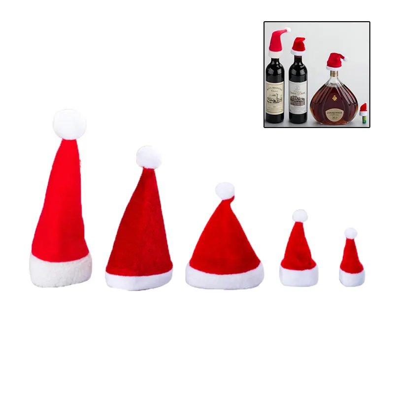 Hot Selling Cute Mini Santa Claus Hat Christmas Red Wine Caps For Bottle