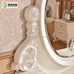 Table de toilette de chambre à coucher en bois MDF de style pastoral européen moderne, finition <span class=keywords><strong>blanche</strong></span>, avec miroir de maquillage et tabouret - Product Image 5