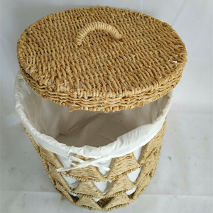 Fatto a mano Tessuto cestino di Immagazzinaggio <span class=keywords><strong>con</strong></span> <span class=keywords><strong>coperchio</strong></span> rush forma rotonda seagrass Cestino - Product Image 2