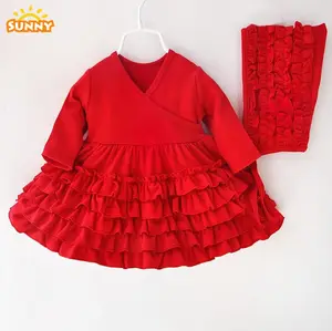 New Born Baby Clothes Red Baby Girl Princess Party Dresses with Hat 3-9m