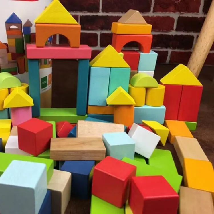 Mainan Papan Permainan Montessori, Mainan Balok Otak Puzzle Kayu Edukasi Warna-warni Kustom untuk Anak-anak