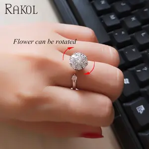 RAKOL RP253新娘饰品925银戒指水晶锆石开口戒指