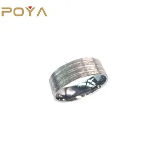 POYA Jewelry 8mm Flat Top Matte Silver Titanium Ring Blank Inlay Jewelry
