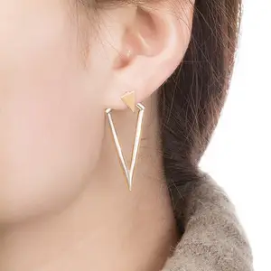 韩国三角形耳钉金色耳环