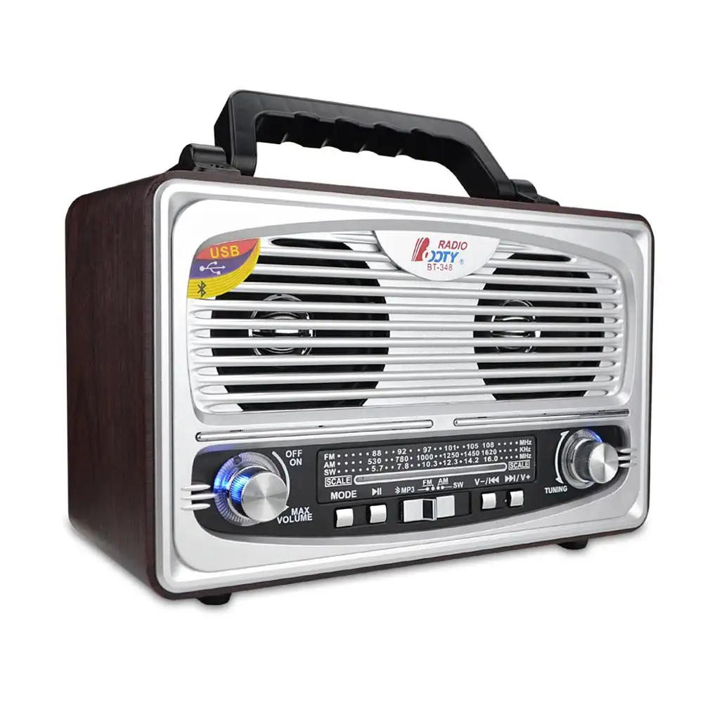 Shenzhen Offres Spéciales En Bois batterie Amovible Rétro Portable FM/AM/SW Radio Sans Fil Haut-Parleur 10 W 2200 mAh