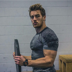 Precio más <span class=keywords><strong>bajo</strong></span> al por mayor muscle fit seamless Transpirable de manga corta camiseta para los hombres - Product Image 4