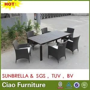 Rotin meubles de jardin en teck manger table et chaises pour 6 personnes