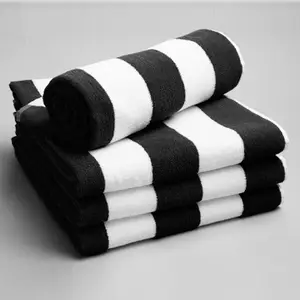批发黑色白色条纹浴巾，100 棉高品质大沙滩巾