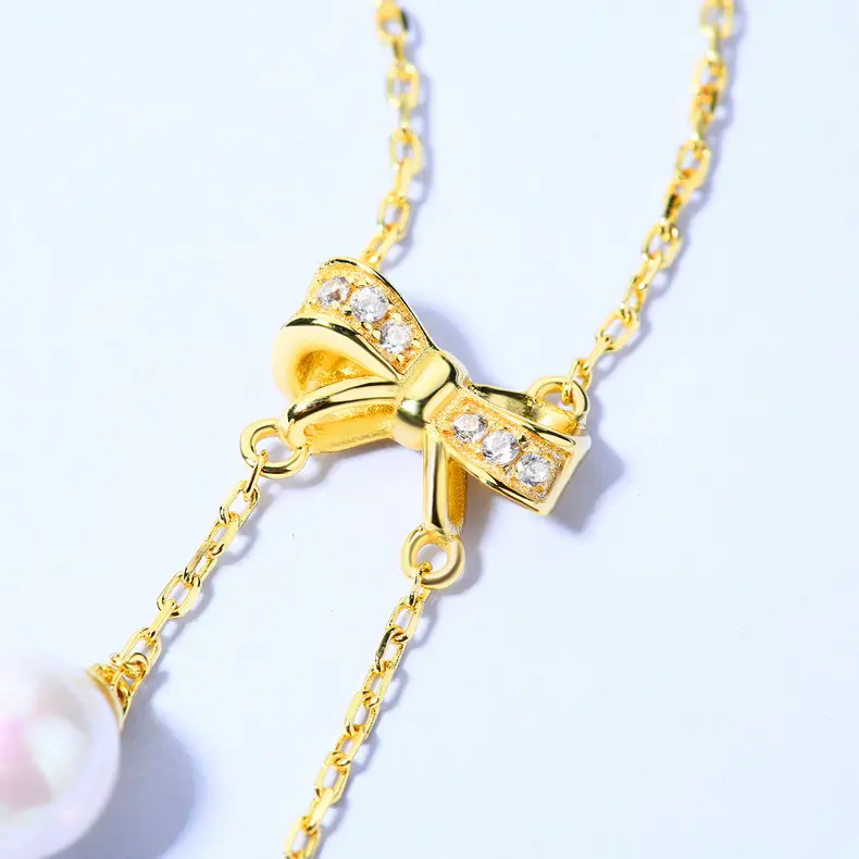 2019 High Quality Women Jewelry Bowknot 925 Silver Necklace With Black Pearl