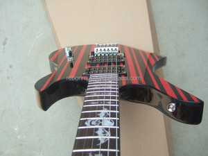 Guitare électrique à 6 cordes à rayures-couleur noir et rouge - Product Image 3