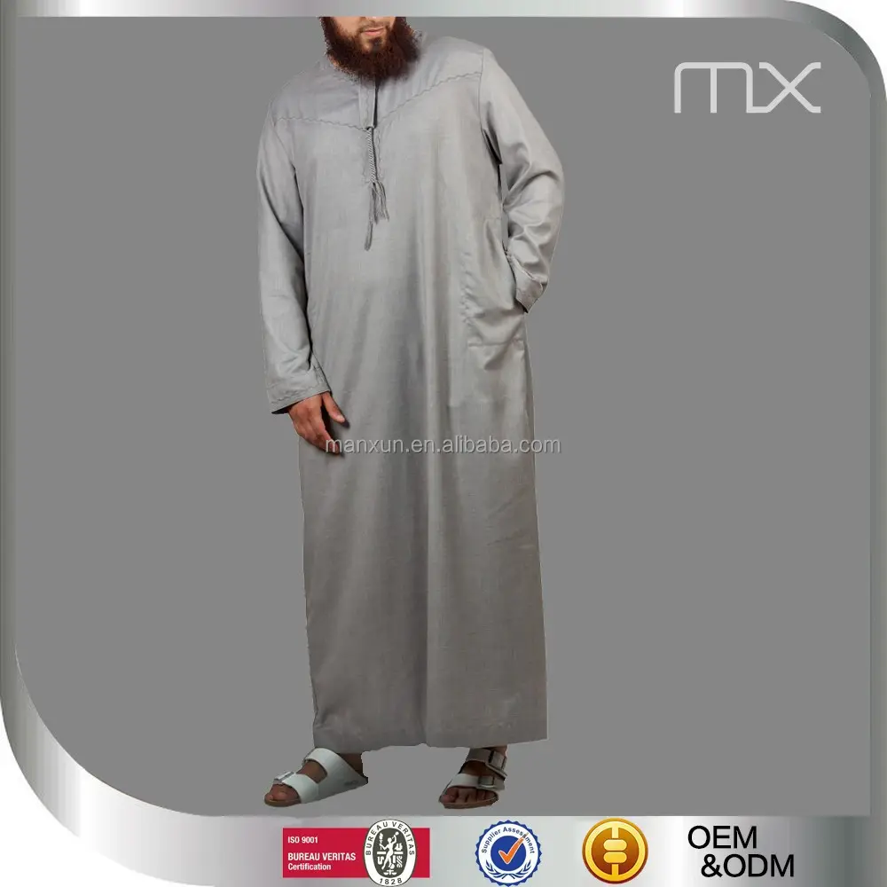 2018 Рамадан халат простой серый омайский стиль Jubba супер дышащий мусульманский Thobe
