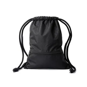 Black Cheap Christmas Cloth Custom Print Polyester Promotional Dog Poop Dust Backpack Drawstring Bag