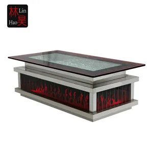 Light up tempered glass ktv bar tables with printed top