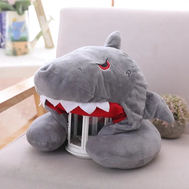 Peluche animale personalizzata farcito cappuccio collo cuscino shark per i viaggi