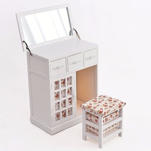 Ensemble coiffeuse shabby chic à <span class=keywords><strong>3</strong></span> <span class=keywords><strong>tiroirs</strong></span> avec miroir pliant et tabouret floral - Product Image 1