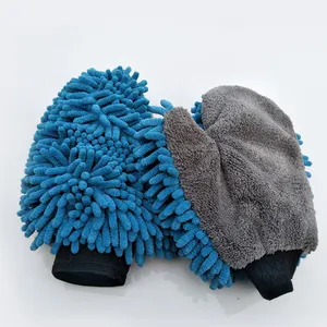 2 in 1 Chenille di Microfiber Car Wash Mitt di Corallo del panno morbido Guanto di Pulizia Dell'automobile Anti-graffio Guanto Esterno Interni Auto guanto di lavaggio