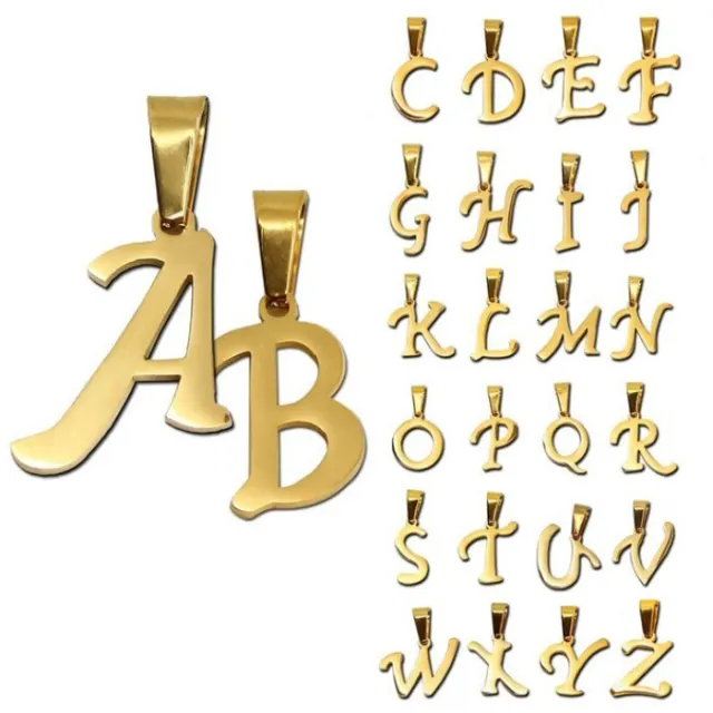 Letras variadas personalizadas para hombres y mujeres, alfabeto dorado de acero inoxidable, 26 letras, los más baratos, venta al por mayor